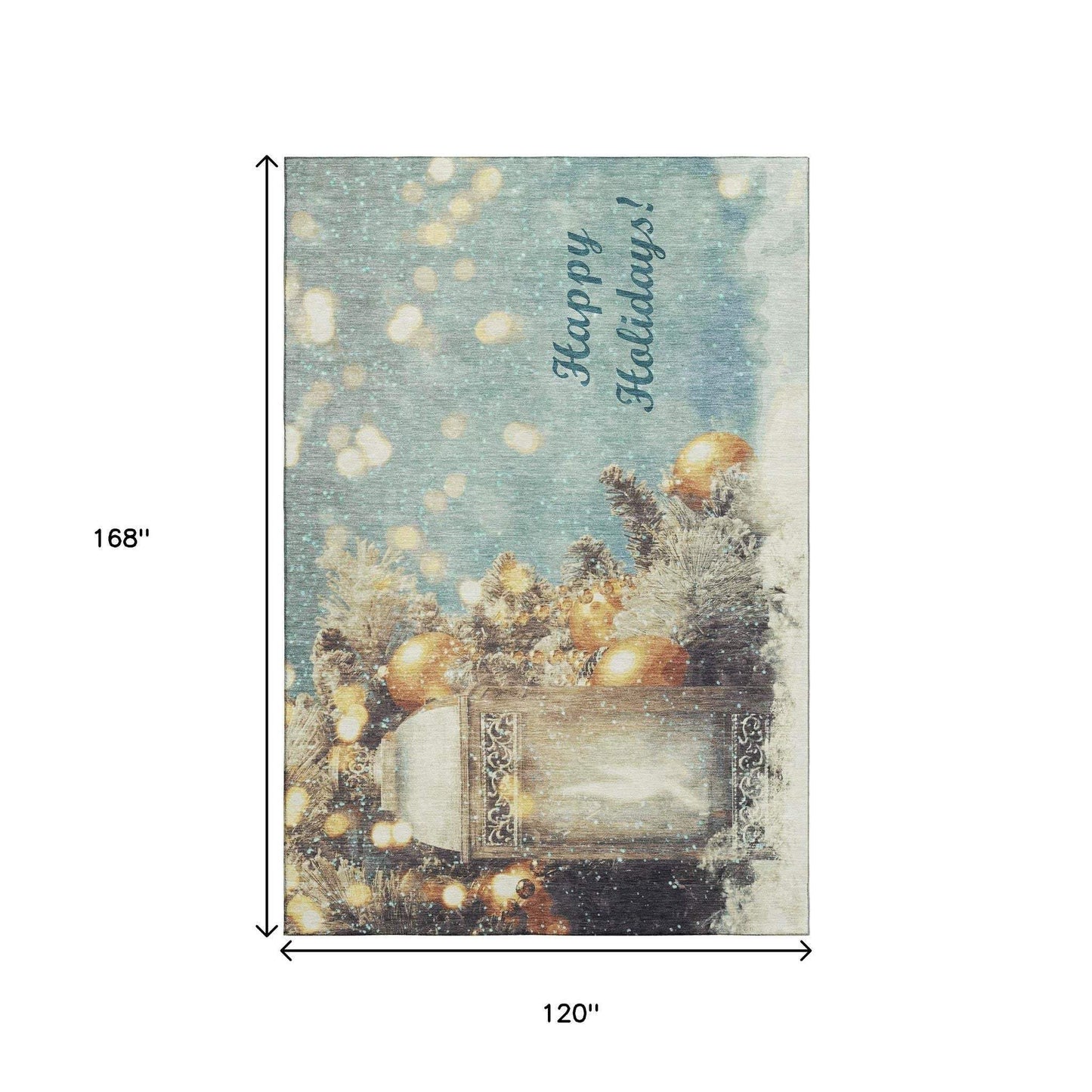 10' X 14' Blue Gold And Ivory Christmas Distressed Washable Area Rug With UV Protection - HomeRoots - Flyclothing LLC