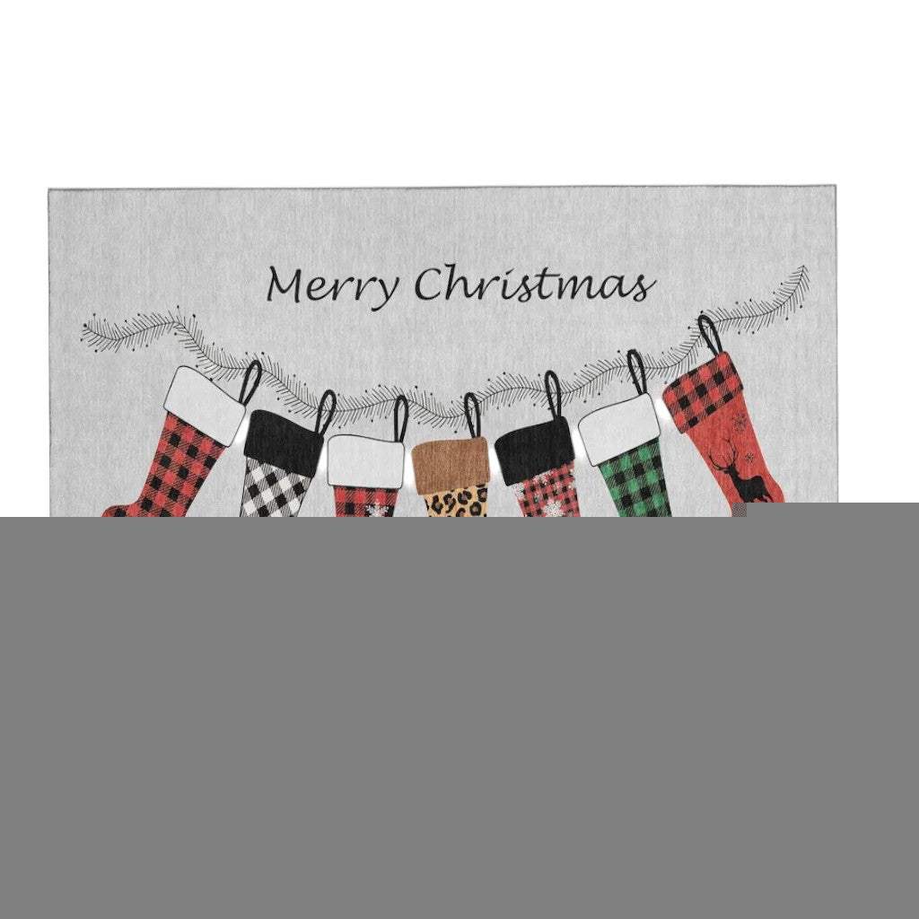 3' X 5' Gray Red And Green Christmas Stockings Washable Area Rug With UV Protection - HomeRoots - Flyclothing LLC