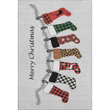 5' X 8' Gray Red And Green Christmas Stockings Washable Area Rug With UV Protection - HomeRoots - Flyclothing LLC