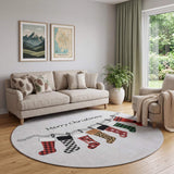 8' Gray Red And Green Christmas Stockings Washable Area Rug With UV Protection - HomeRoots - Flyclothing LLC