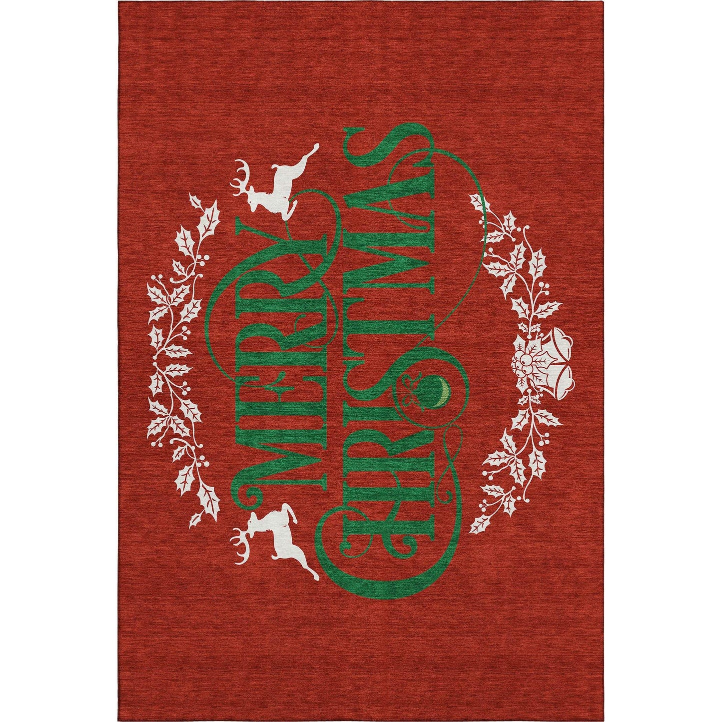 3' X 5' Ruby Red Green And Ivory Christmas Washable Area Rug With UV Protection - HomeRoots - Flyclothing LLC