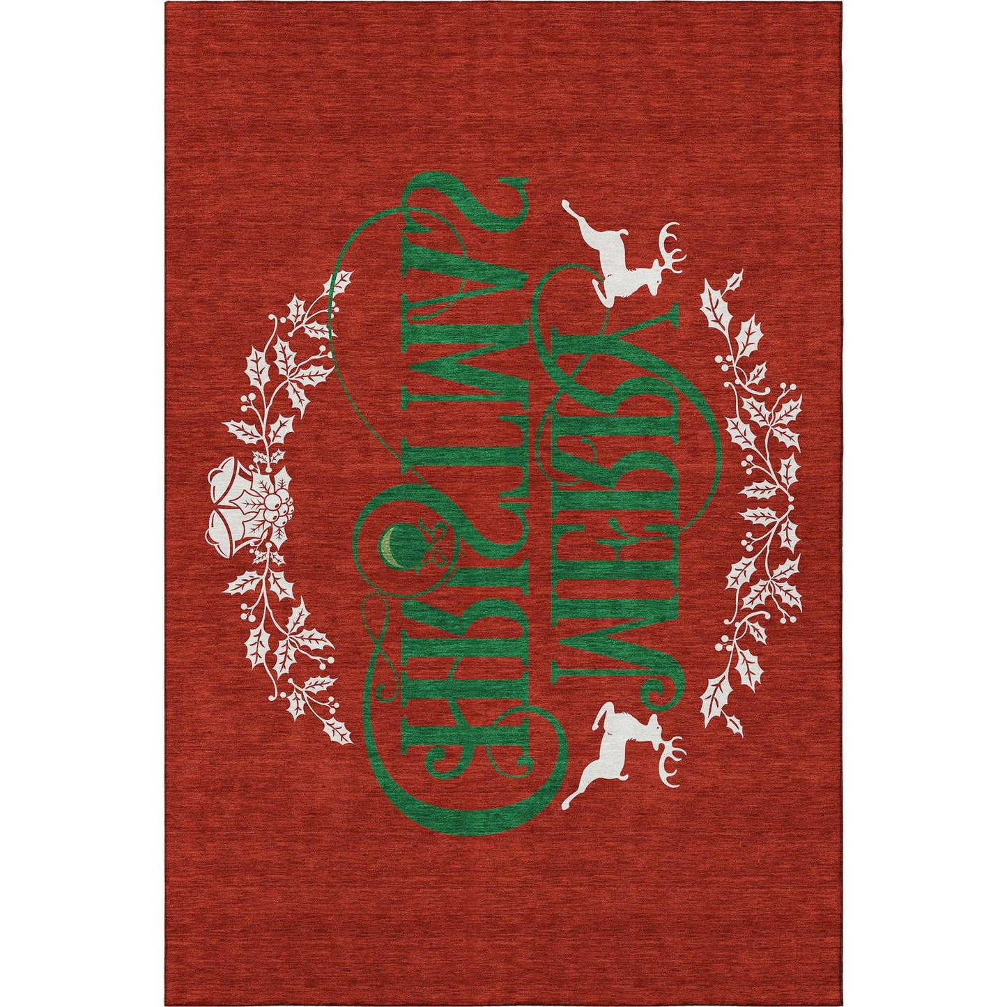 3' X 5' Ruby Red Green And Ivory Christmas Washable Area Rug With UV Protection - HomeRoots - Flyclothing LLC