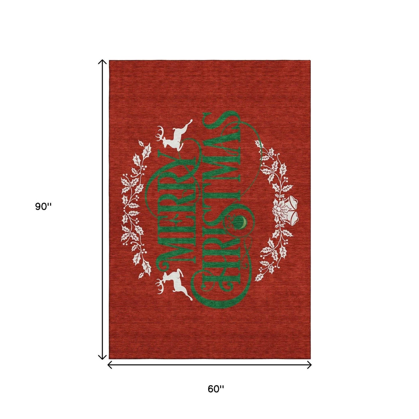 5' X 8' Ruby Red Green And Ivory Christmas Washable Area Rug With UV Protection - HomeRoots - Flyclothing LLC