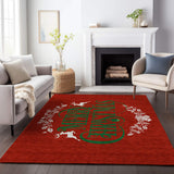5' X 8' Ruby Red Green And Ivory Christmas Washable Area Rug With UV Protection - HomeRoots - Flyclothing LLC