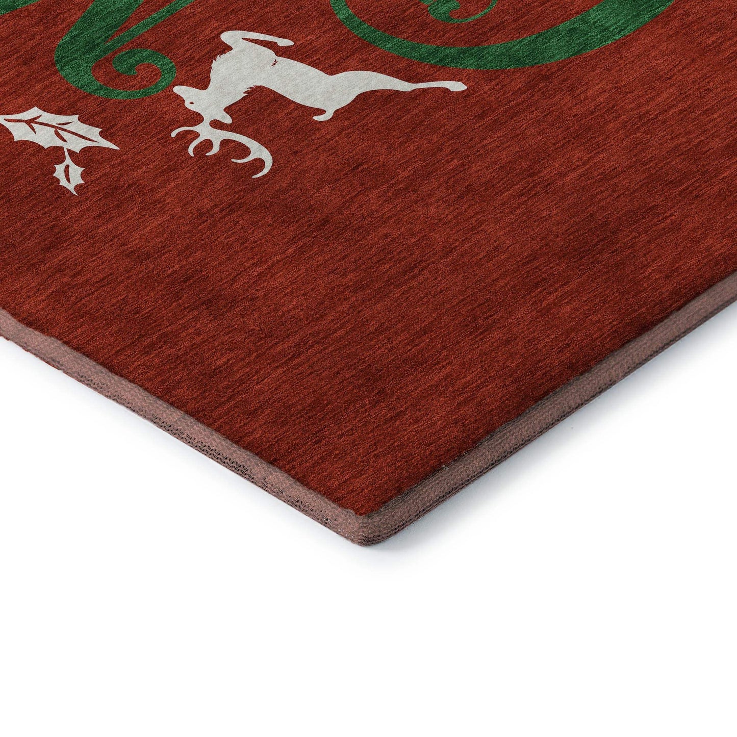 8' Ruby Red Green And Ivory Christmas Washable Round Rug With UV Protection - HomeRoots - Flyclothing LLC