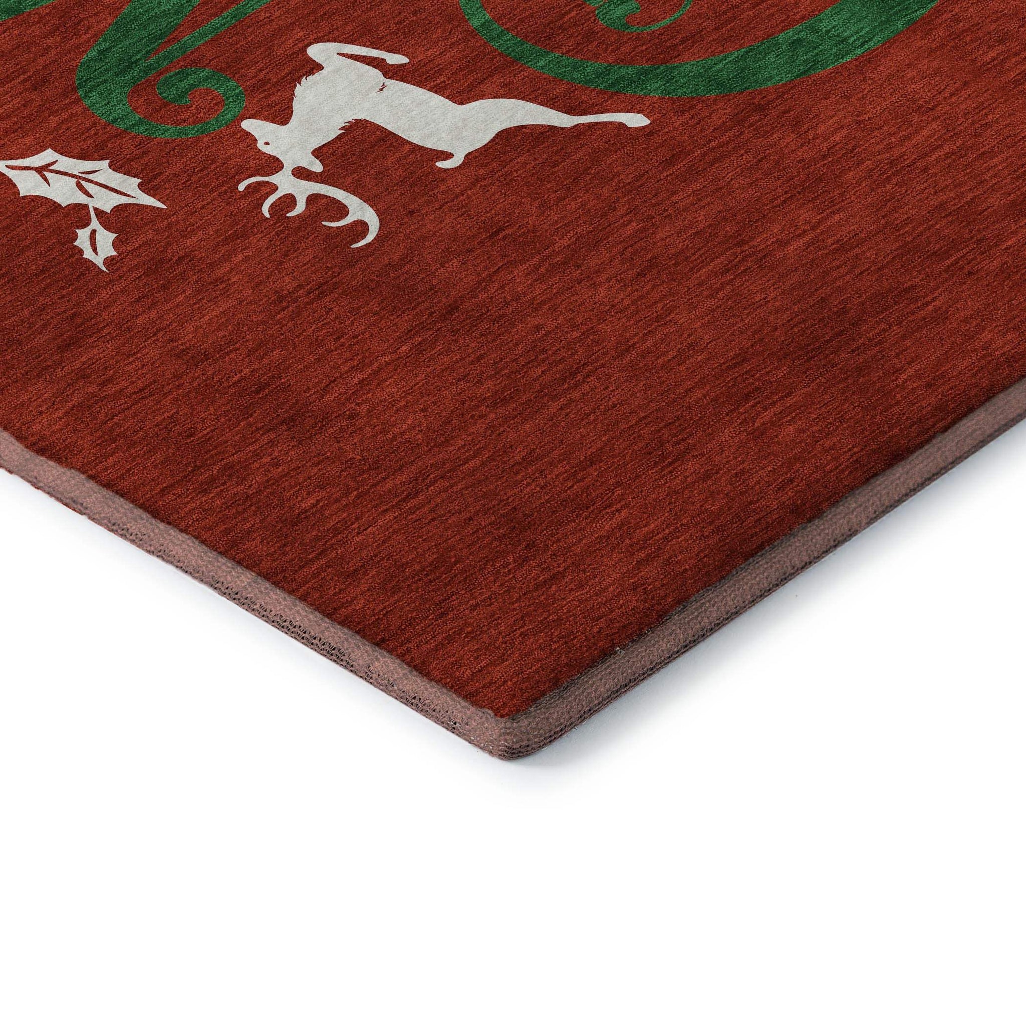 8' Ruby Red Green And Ivory Christmas Washable Round Rug With UV Protection - HomeRoots - Flyclothing LLC