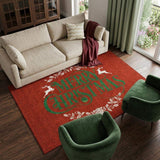 8' X 10' Ruby Red Green And Ivory Christmas Washable Area Rug With UV Protection - HomeRoots - Flyclothing LLC