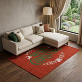 9' X 12' Ruby Red Green And Ivory Christmas Washable Area Rug With UV Protection - HomeRoots - Flyclothing LLC