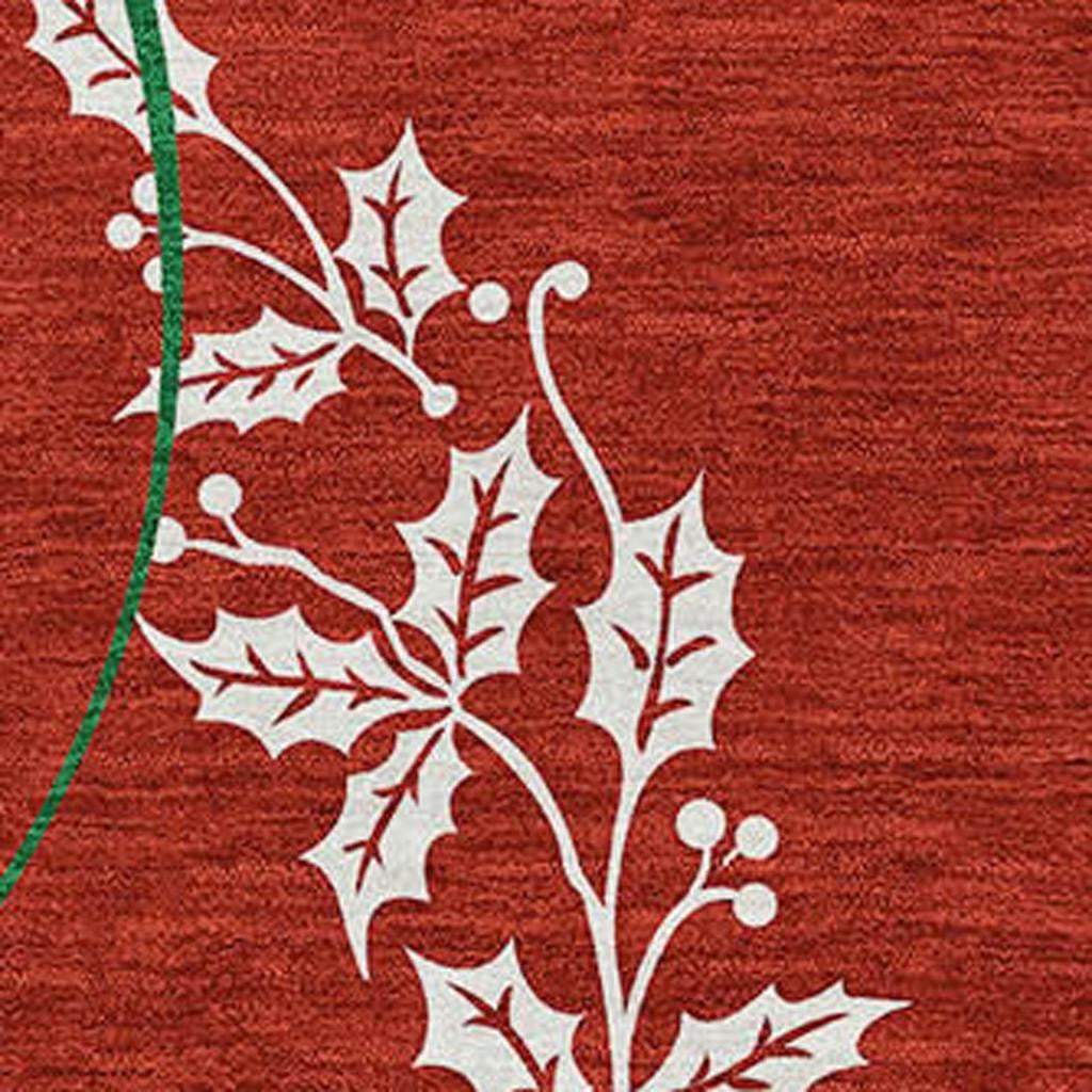9' X 12' Ruby Red Green And Ivory Christmas Washable Area Rug With UV Protection - HomeRoots - Flyclothing LLC