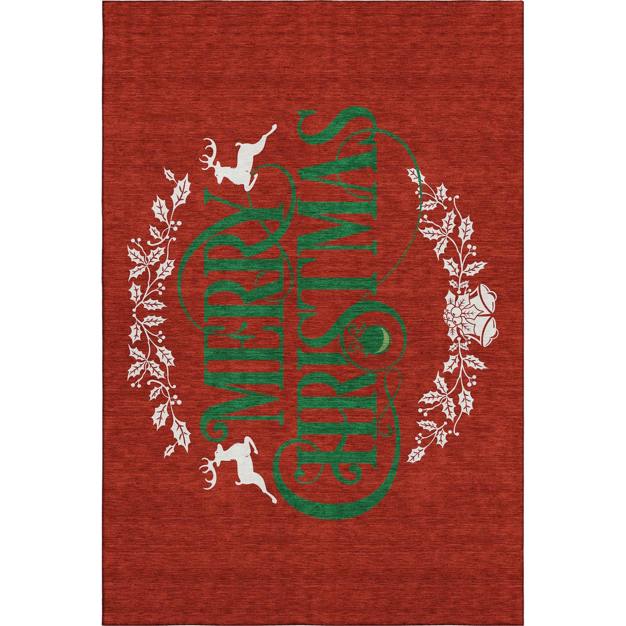 10' X 14' Ruby Red Green And Ivory Christmas Washable Area Rug With UV Protection - HomeRoots - Flyclothing LLC