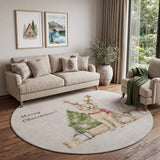 8' Taupe Green And Gray Christmas Dog Washable Round Rug With UV Protection - HomeRoots - Flyclothing LLC