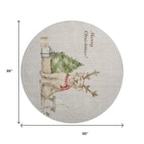 8' Taupe Green And Gray Christmas Dog Washable Round Rug With UV Protection - HomeRoots - Flyclothing LLC