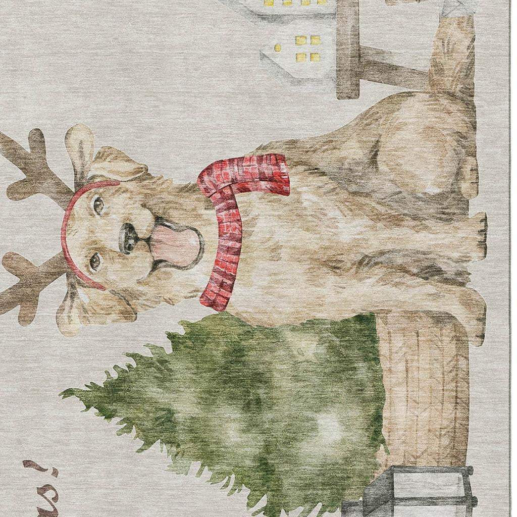 8' X 10' Taupe Green And Gray Christmas Dog Washable Area Rug With UV Protection - HomeRoots - Flyclothing LLC