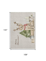 9' X 12' Taupe Green And Gray Christmas Dog Washable Area Rug With UV Protection - HomeRoots - Flyclothing LLC