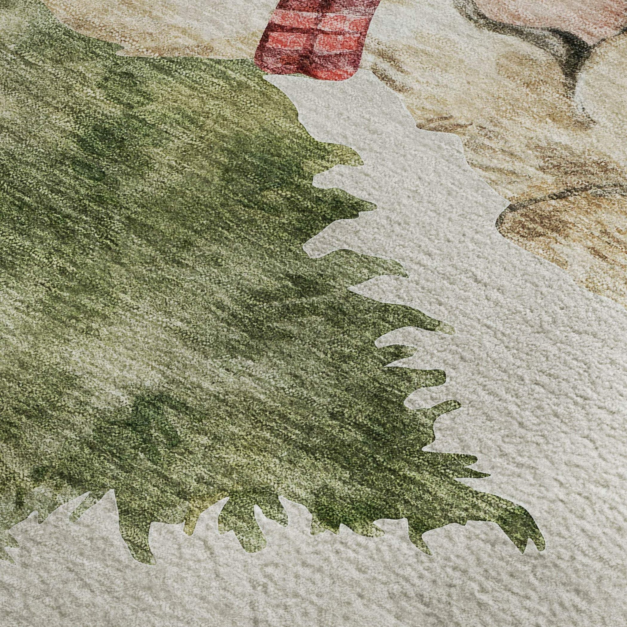 9' X 12' Taupe Green And Gray Christmas Dog Washable Area Rug With UV Protection - HomeRoots - Flyclothing LLC
