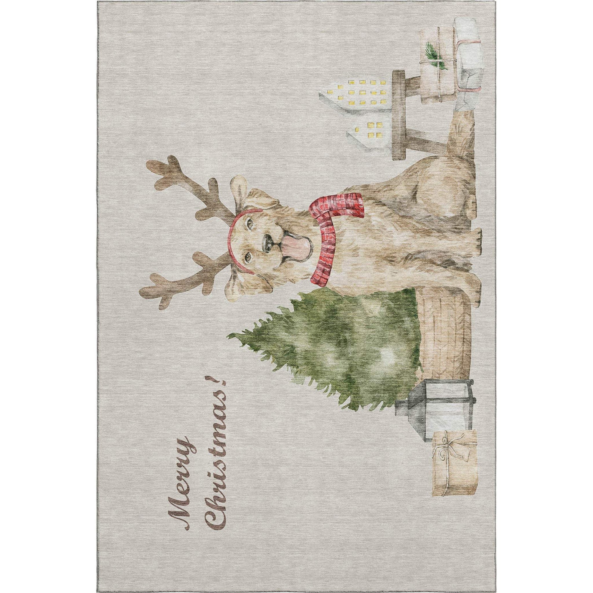 10' X 14' Taupe Green And Gray Christmas Dog Washable Area Rug With UV Protection - HomeRoots - Flyclothing LLC