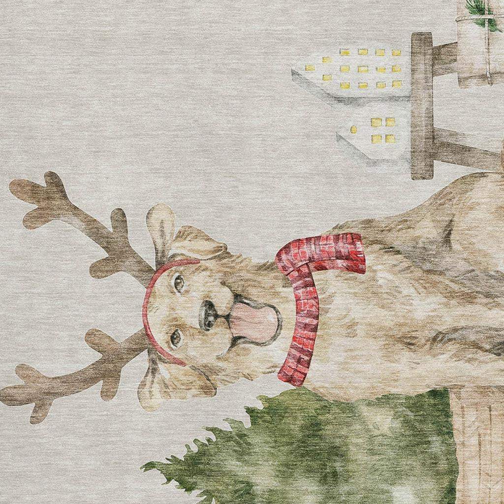 10' X 14' Taupe Green And Gray Christmas Dog Washable Area Rug With UV Protection - HomeRoots - Flyclothing LLC