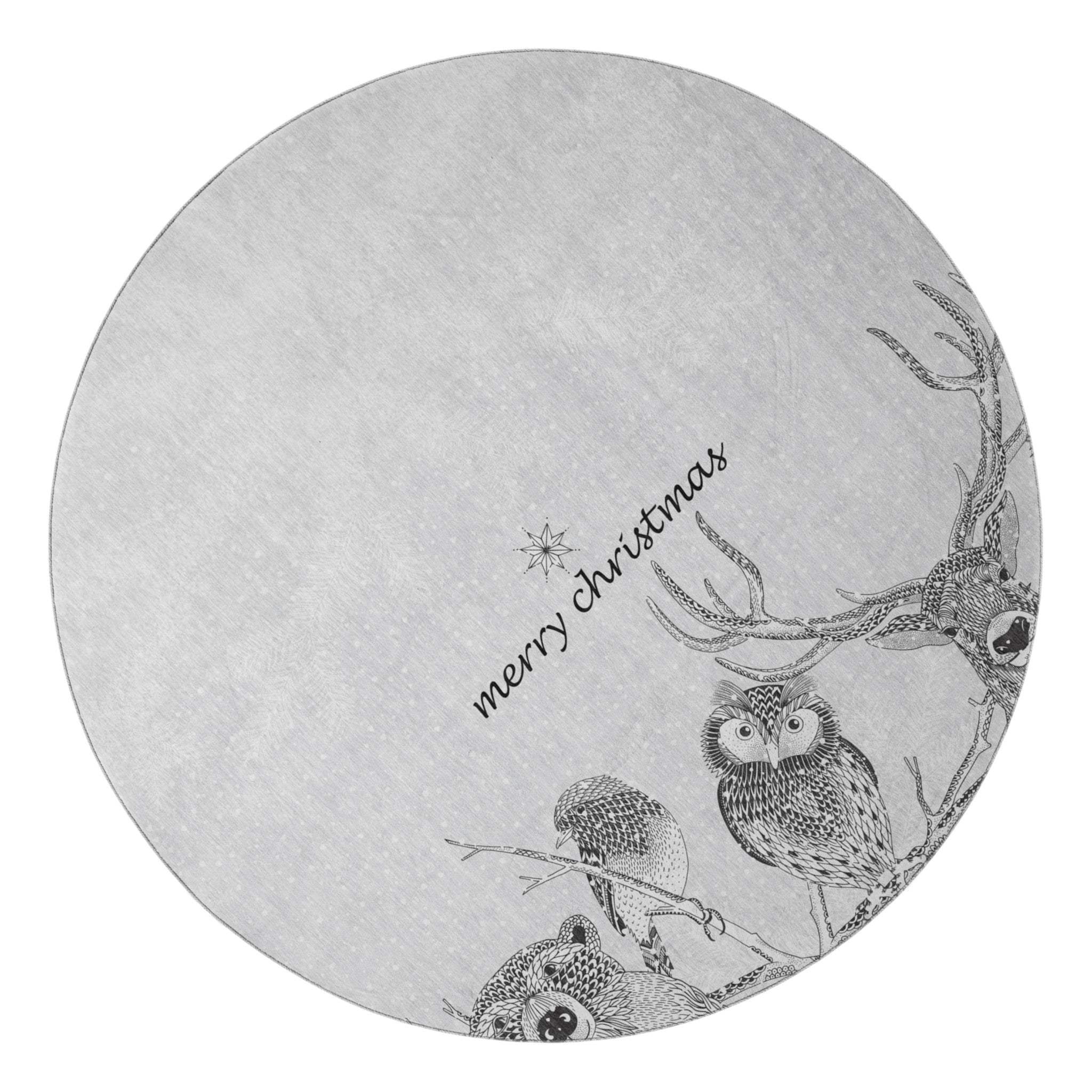 8' Gray And Black Christmas Woodland Lodge Washable Area Rug With UV Protection - HomeRoots - Flyclothing LLC