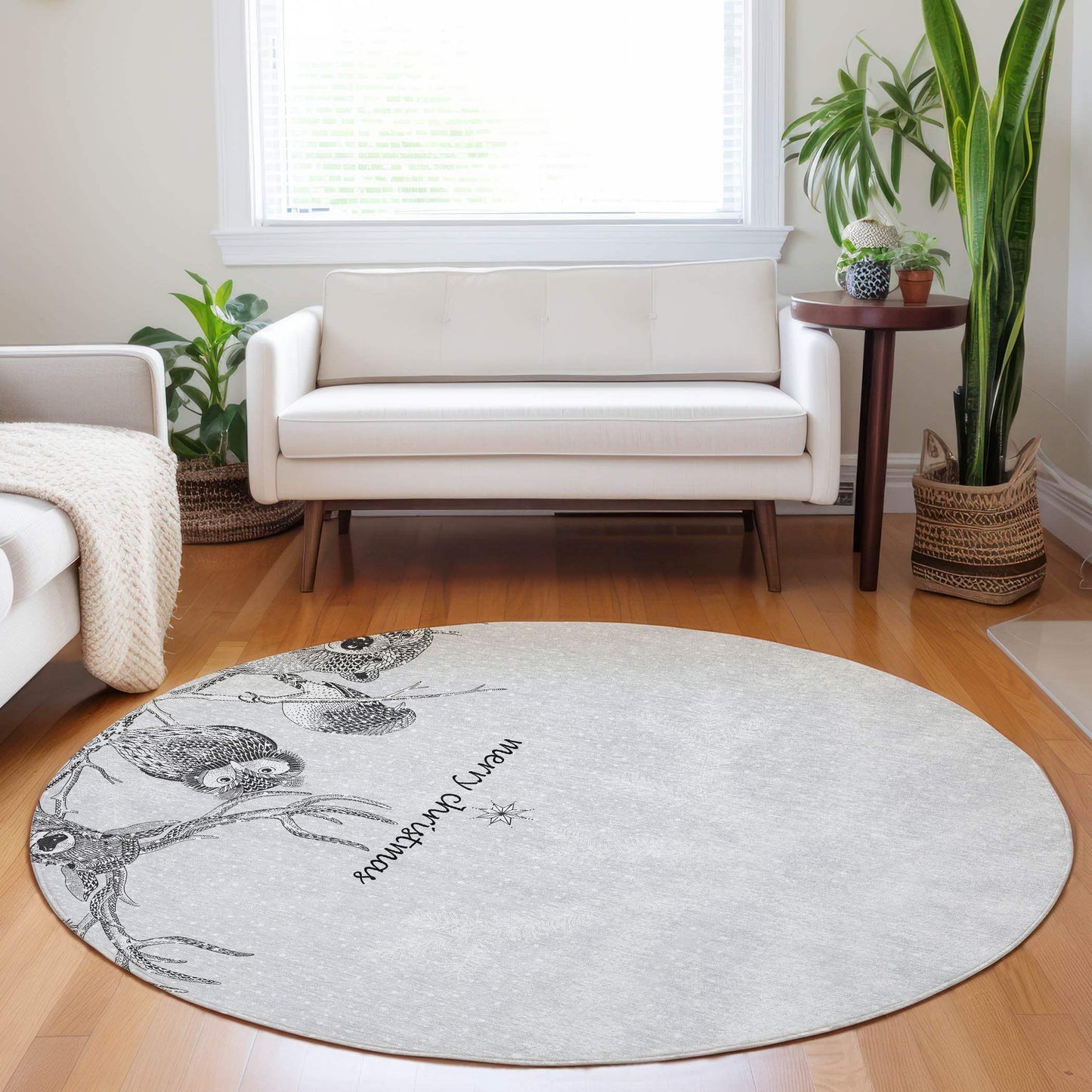 8' Gray And Black Christmas Woodland Lodge Washable Area Rug With UV Protection - HomeRoots - Flyclothing LLC