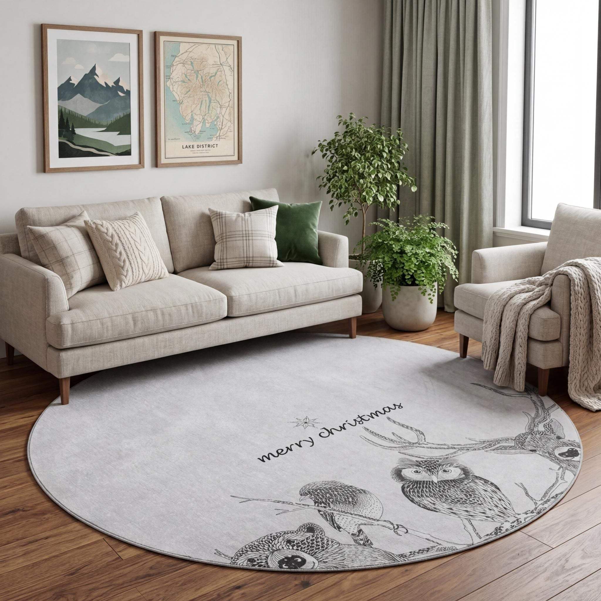 8' Gray And Black Christmas Woodland Lodge Washable Area Rug With UV Protection - HomeRoots - Flyclothing LLC