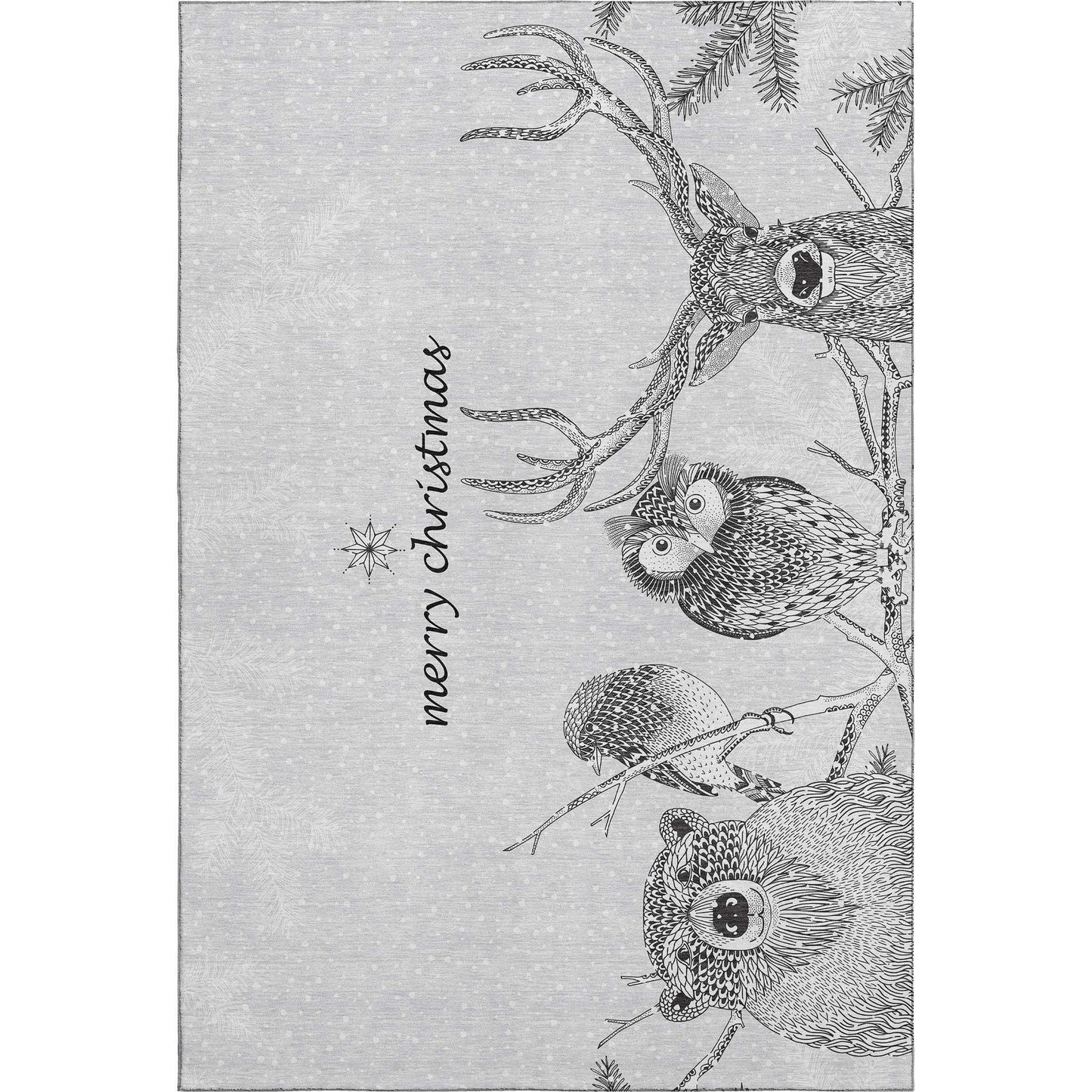 10' X 14' Gray And Black Christmas Woodland Lodge Washable Area Rug With UV Protection - HomeRoots - Flyclothing LLC