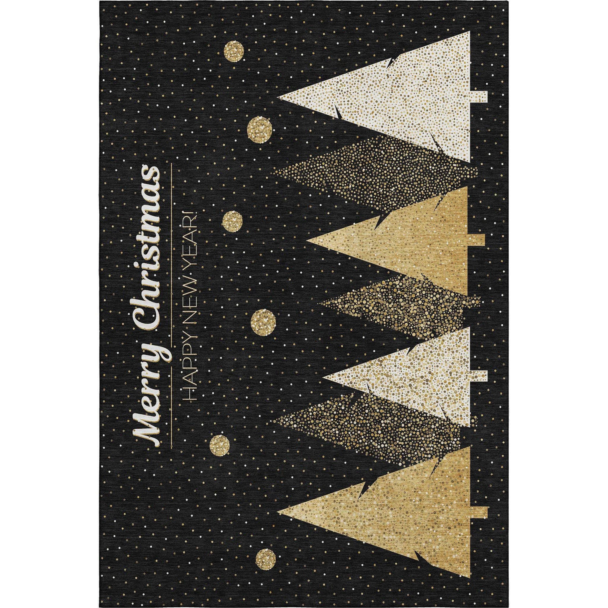 3' X 5' Black Gold And Ivory Christmas Tree Washable Area Rug With UV Protection - HomeRoots - Flyclothing LLC