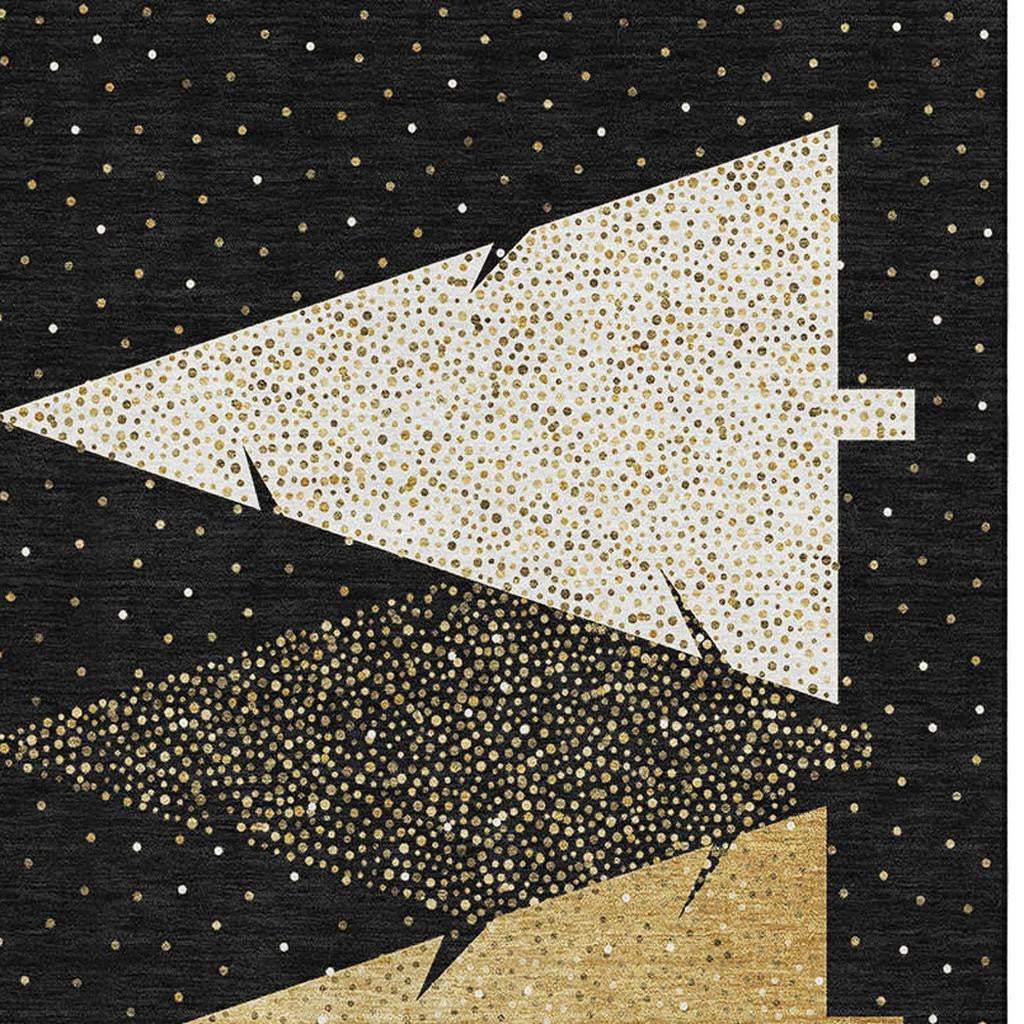 3' X 5' Black Gold And Ivory Christmas Tree Washable Area Rug With UV Protection - HomeRoots - Flyclothing LLC
