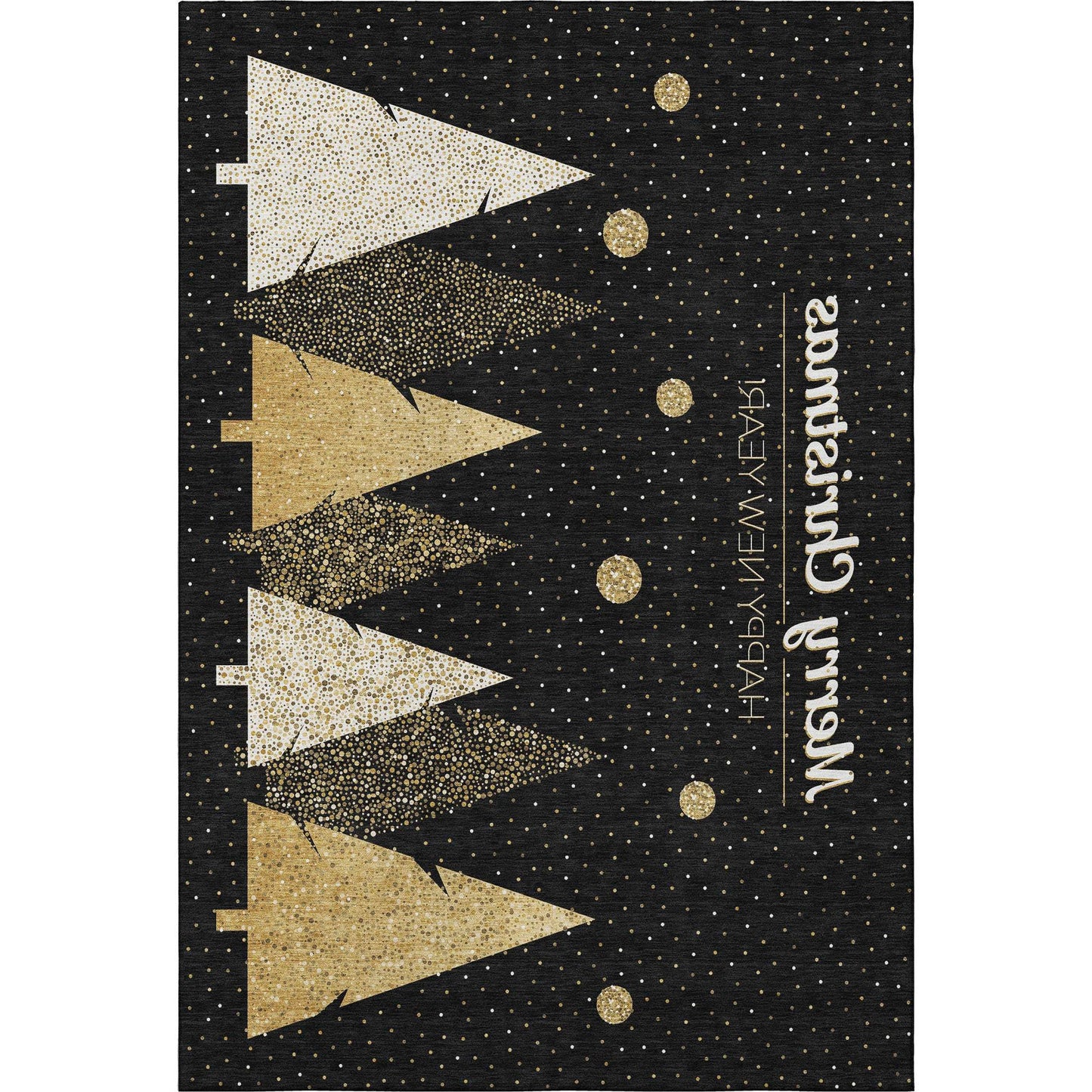 5' X 8' Black Gold And Ivory Christmas Tree Washable Area Rug With UV Protection - HomeRoots - Flyclothing LLC