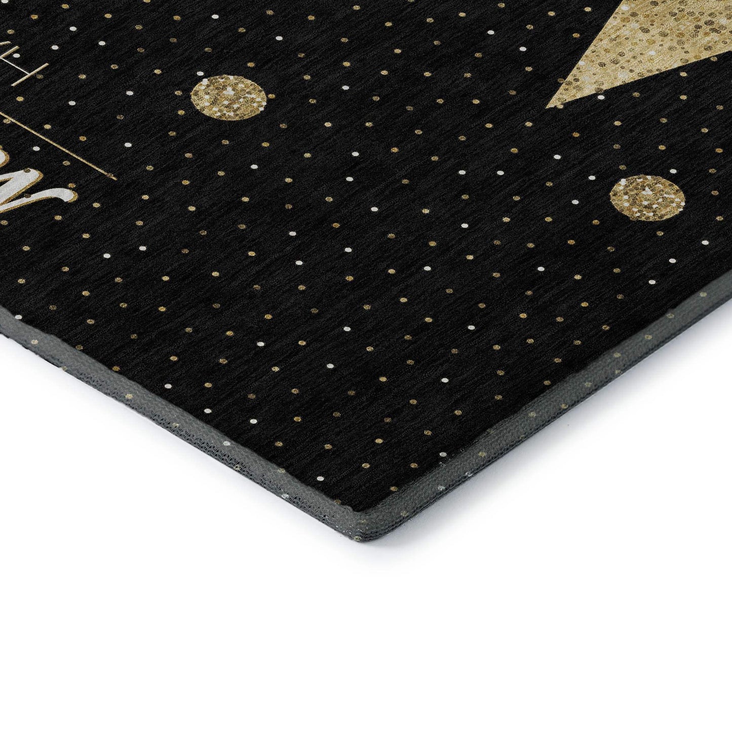 8' Black Gold And Ivory Christmas Tree Washable Round Rug With UV Protection - HomeRoots - Flyclothing LLC