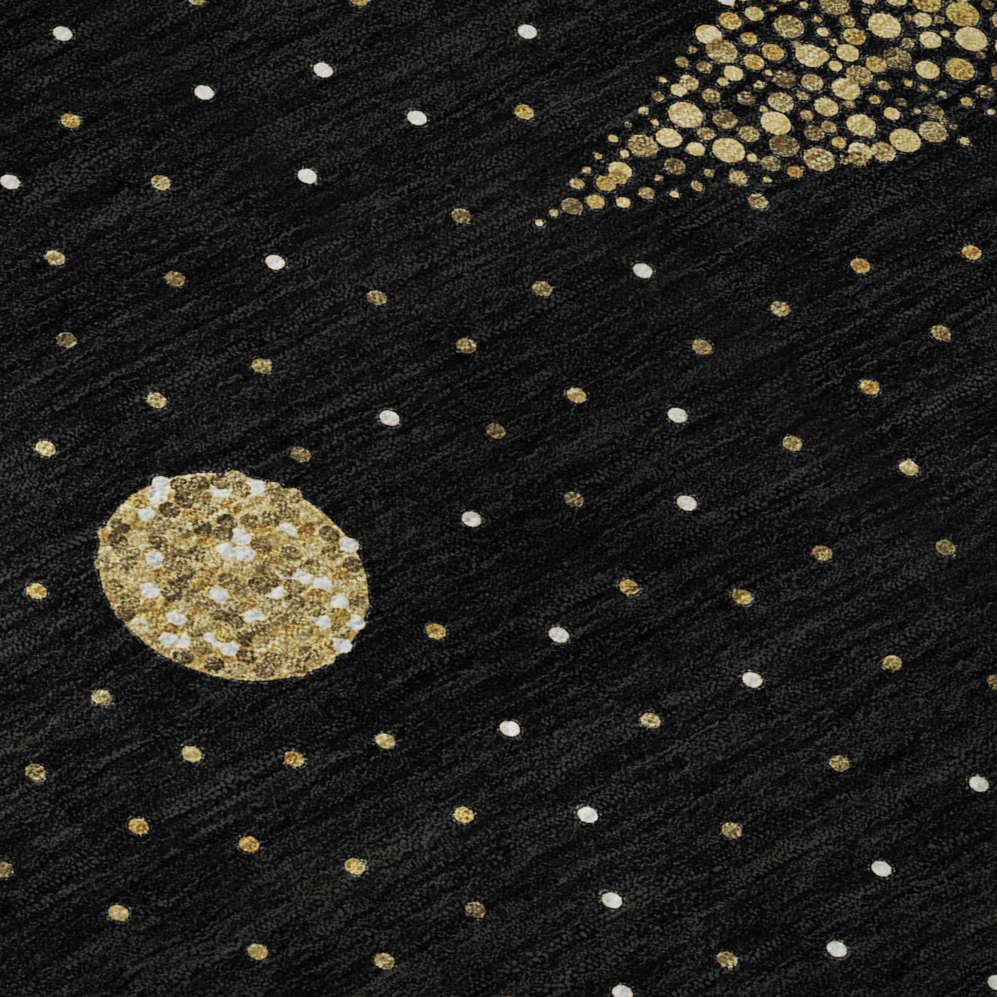 8' Black Gold And Ivory Christmas Tree Washable Round Rug With UV Protection - HomeRoots - Flyclothing LLC