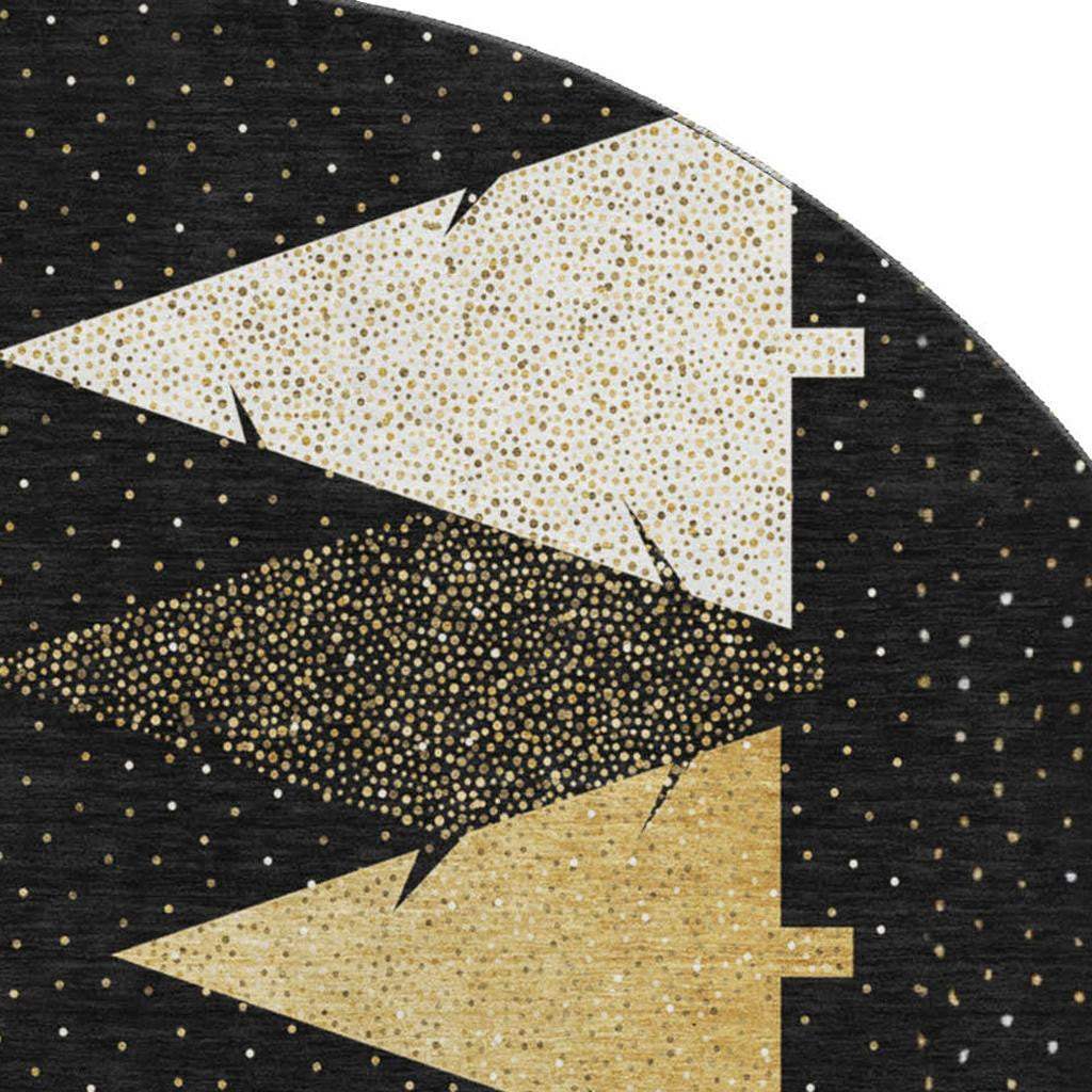 8' Black Gold And Ivory Christmas Tree Washable Round Rug With UV Protection - HomeRoots - Flyclothing LLC