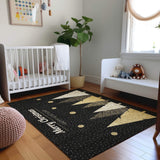 8' X 10' Black Gold And Ivory Christmas Tree Washable Area Rug With UV Protection - HomeRoots - Flyclothing LLC