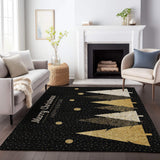 8' X 10' Black Gold And Ivory Christmas Tree Washable Area Rug With UV Protection - HomeRoots - Flyclothing LLC