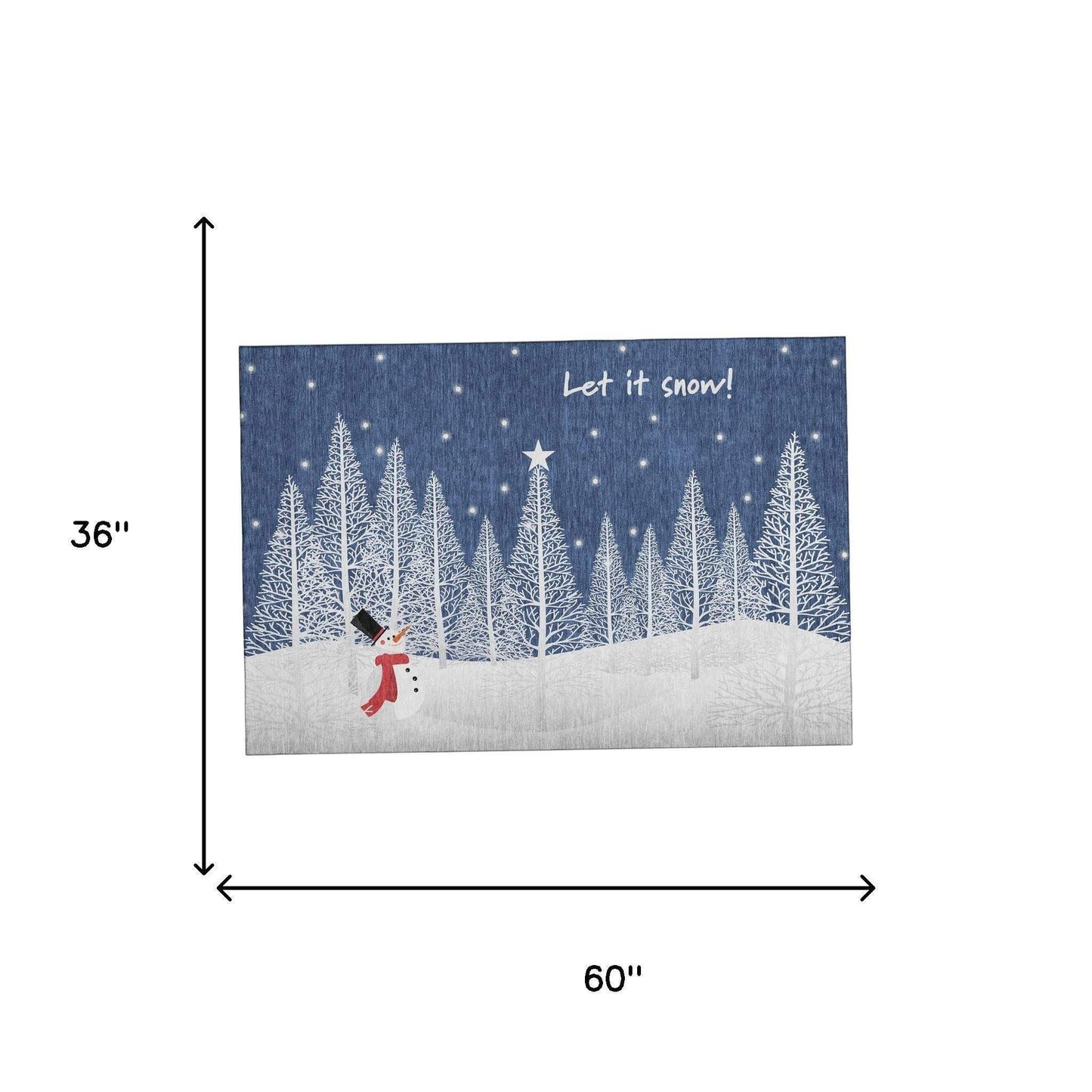 3' X 5' Blue And White Winter Snowman Washable Area Rug With UV Protection - HomeRoots - Flyclothing LLC