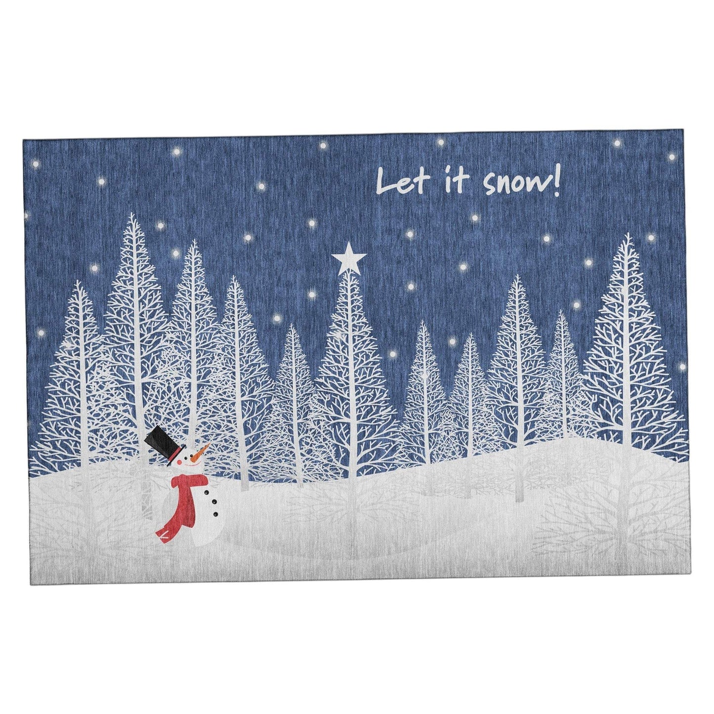 5' X 8' Blue And White Winter Snowman Washable Area Rug With UV Protection - HomeRoots - Flyclothing LLC