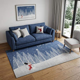 5' X 8' Blue And White Winter Snowman Washable Area Rug With UV Protection - HomeRoots - Flyclothing LLC