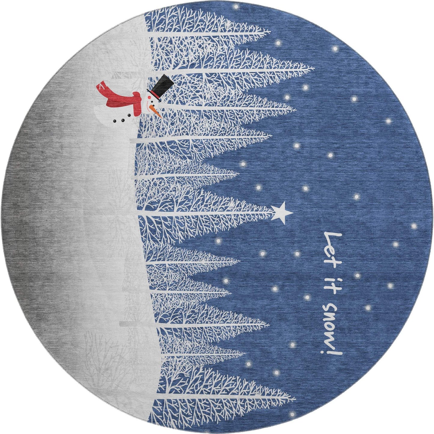 8' Blue And White Snowman Washable Round Rug With UV Protection - HomeRoots - Flyclothing LLC