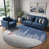 8' Blue And White Snowman Washable Round Rug With UV Protection - HomeRoots - Flyclothing LLC