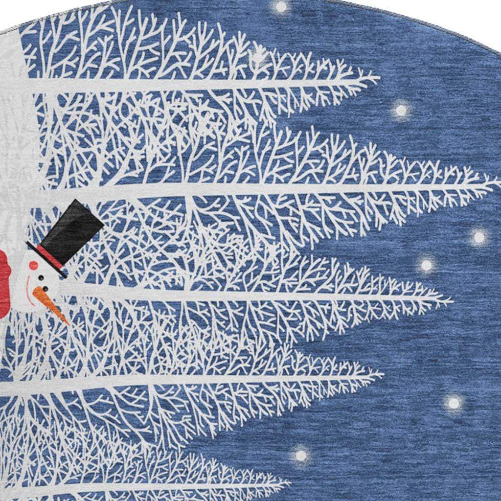 8' Blue And White Snowman Washable Round Rug With UV Protection - HomeRoots - Flyclothing LLC