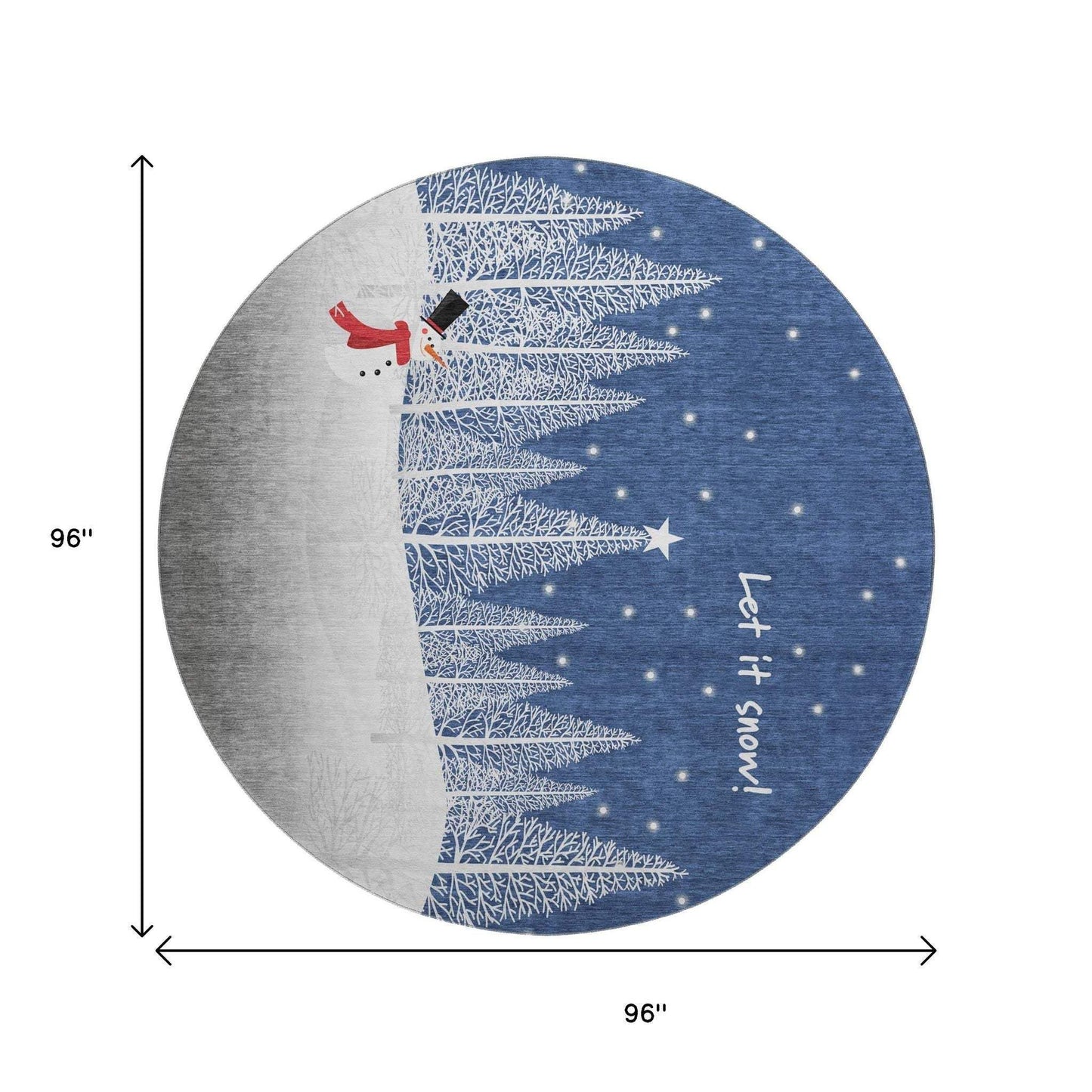 8' Blue And White Snowman Washable Round Rug With UV Protection - HomeRoots - Flyclothing LLC