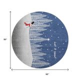 8' Blue And White Snowman Washable Round Rug With UV Protection - HomeRoots - Flyclothing LLC