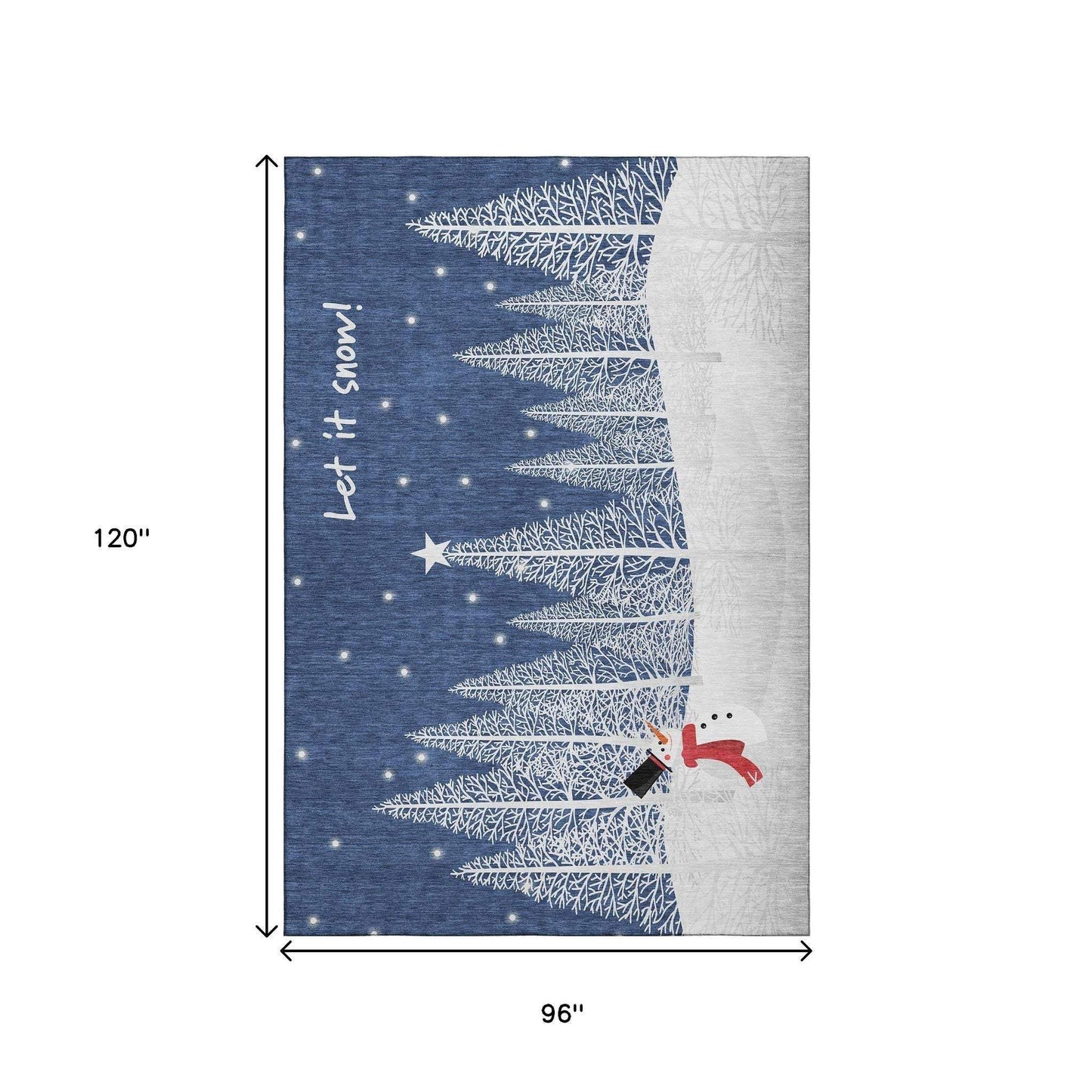 8' X 10' Blue And White Winter Snowman Washable Area Rug With UV Protection - HomeRoots - Flyclothing LLC