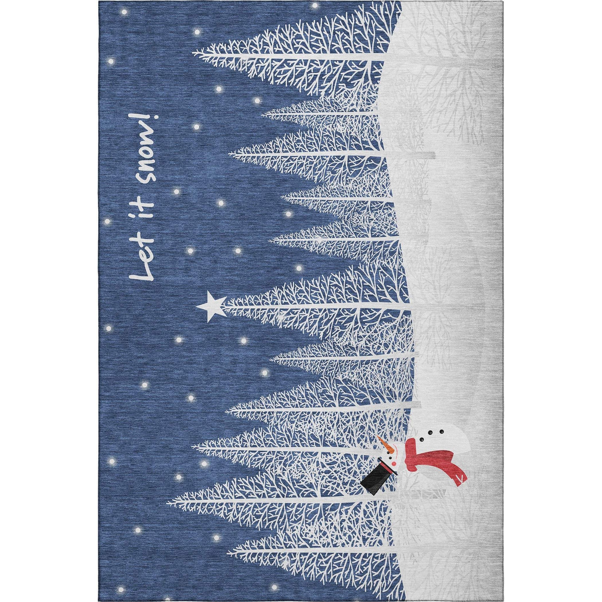 8' X 10' Blue And White Winter Snowman Washable Area Rug With UV Protection - HomeRoots - Flyclothing LLC