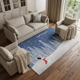8' X 10' Blue And White Winter Snowman Washable Area Rug With UV Protection - HomeRoots - Flyclothing LLC