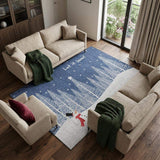 9' X 12' Blue And White Winter Snowman Washable Area Rug With UV Protection - HomeRoots - Flyclothing LLC