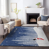 9' X 12' Blue And White Winter Snowman Washable Area Rug With UV Protection - HomeRoots - Flyclothing LLC