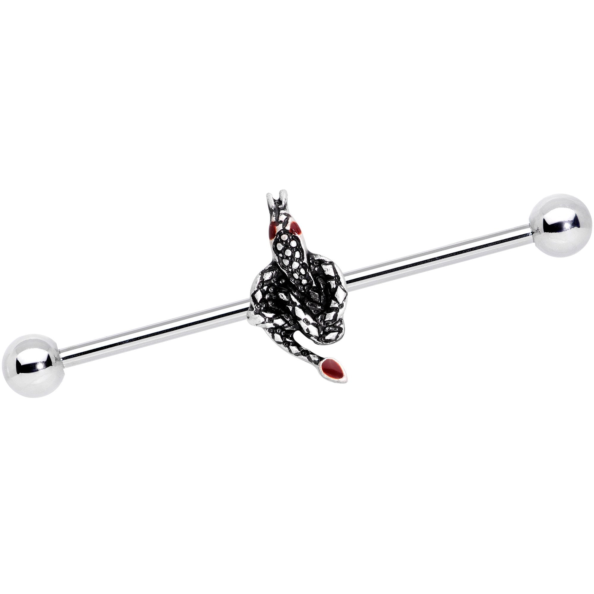 14G Red Gem Slithering Snake Industrial Barbell 38mm - BodyCandy - Flyclothing LLC