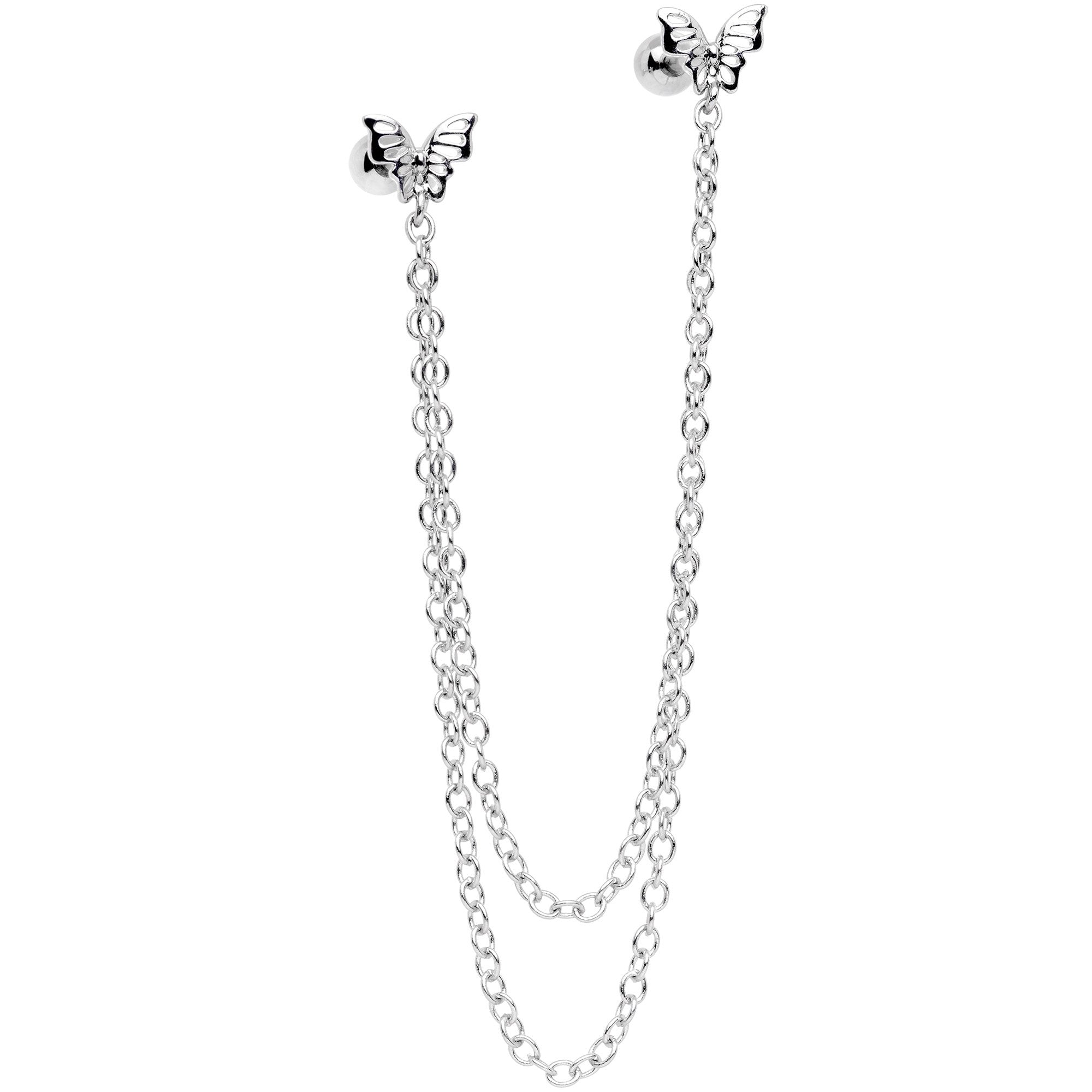 16G 1/4 Springtime Butterfly Cartilage Chain Earring - BodyCandy - Flyclothing LLC