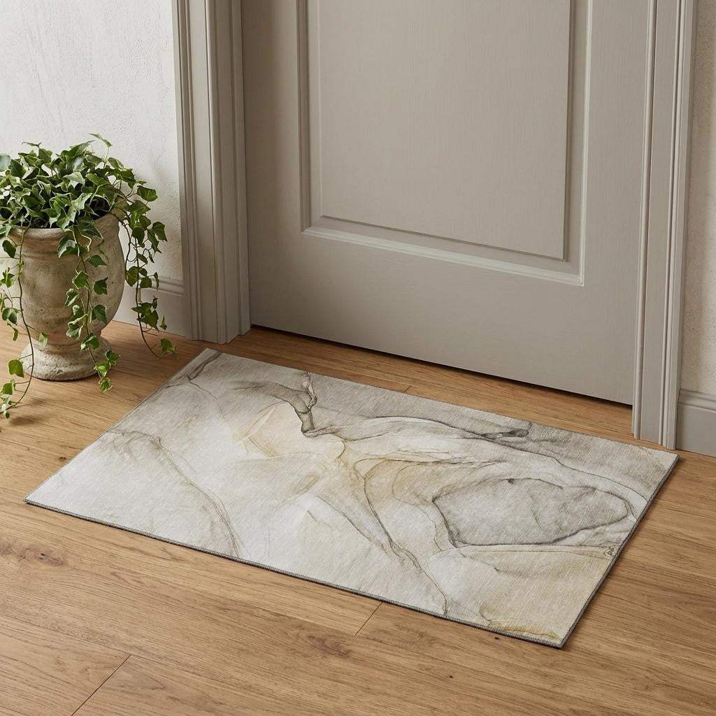 3' X 5' Beige And Ivory Abstract Washable Area Rug With UV Protection - HomeRoots - Flyclothing LLC