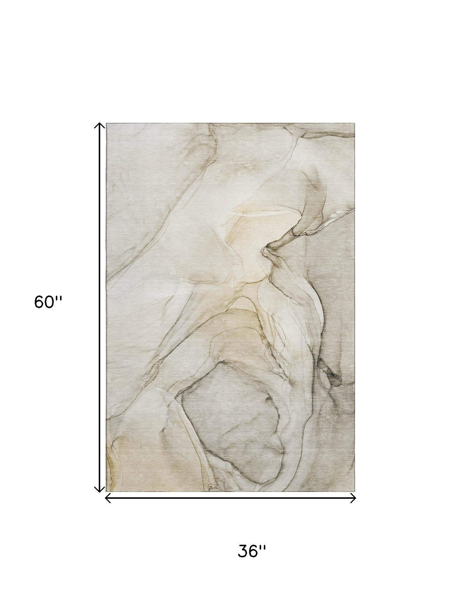 3' X 5' Beige And Ivory Abstract Washable Area Rug With UV Protection - HomeRoots - Flyclothing LLC